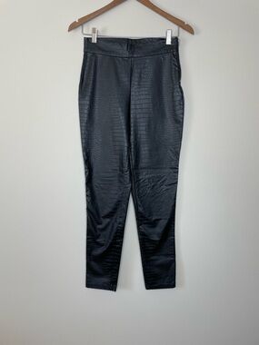 Guess Black Faux Leather Croc-Embossed Trousers